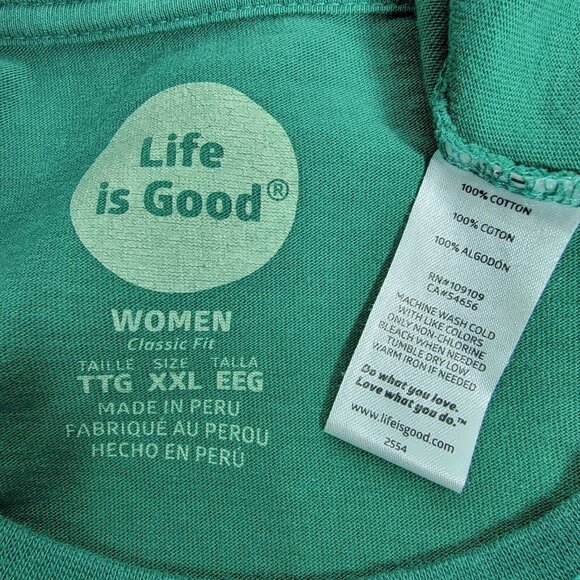 Life Is Good Half Full Classic Fit Top Size XXL Long Sleeve Green Cotton tshirt - Picture 3 of 3